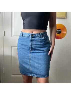 Vintage 90s Trend Basics Blue Denim High Waisted Pencil Skirt Sz 13